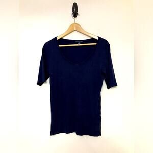 RALPH LAUREN Blue Label cotton blend polo pony logo classic stretch v neck top
